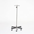 Midcentral Medical Chrome IV Pole W/Thumb Knob, 4 Hook Top, 6-Leg Base W/3” Casters MCM235